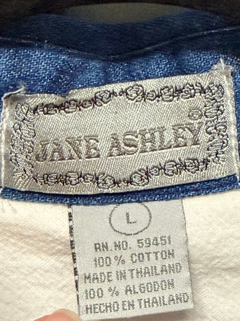 Jane Ashley Vintage 90s Western Embroidered Beaded Blouse Denim Collar White L - Picture 6 of 6